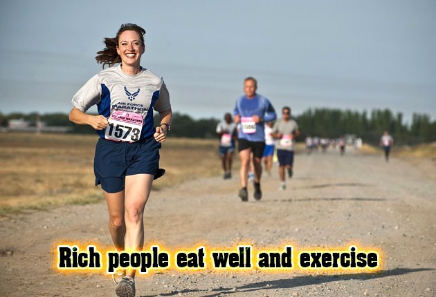 Rich people eat well and exercise