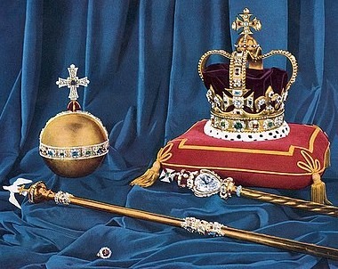 St Edward's Crown, the orb, and the sovereign's sceptres and ring
