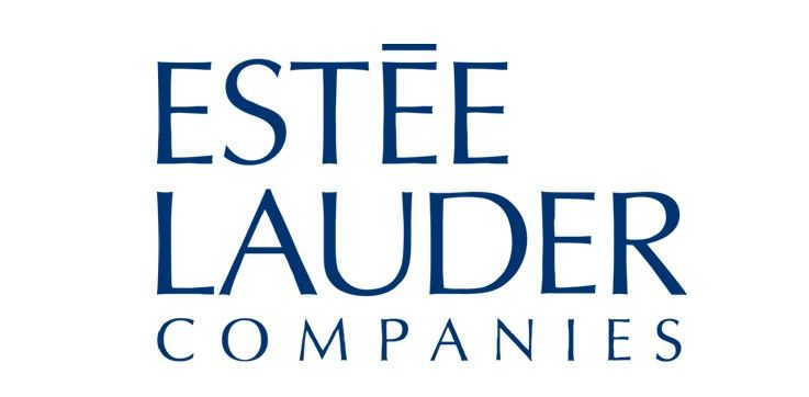 The logo of Estée Lauder Companies in blue letters and a white background