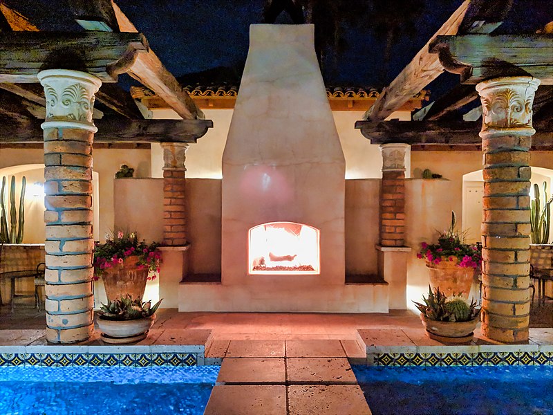 Fireplace at pool in 2018